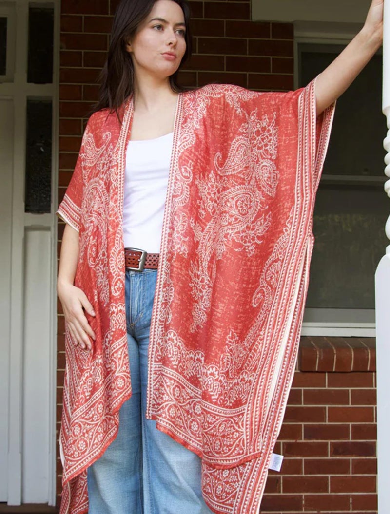 Breezy Lane كيمونو بليزي لين للنساء غطاء سباحة بوهيمي كاردجان صيفي مع طباعة زهور غطاء شاطئ - Image 4